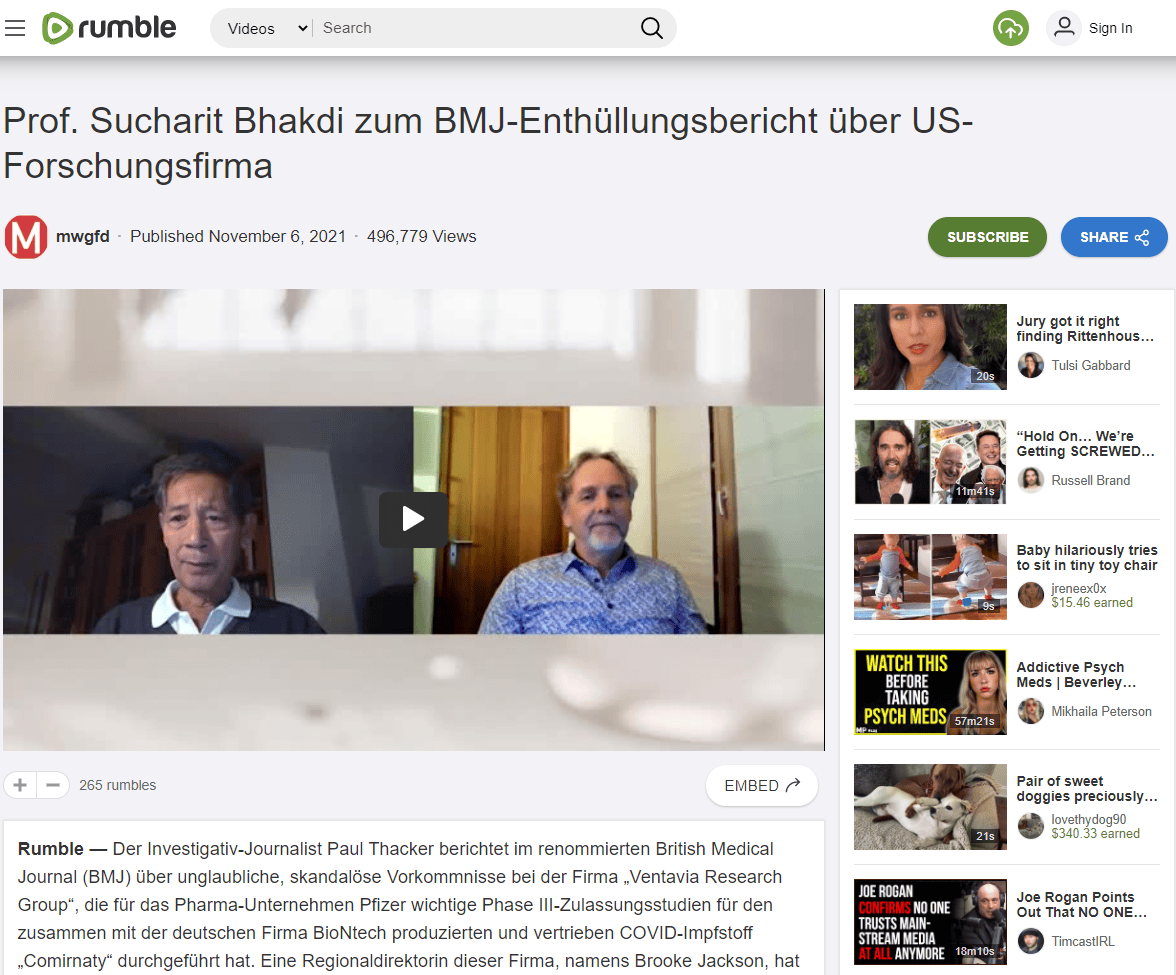 Der Investigativ-Journalist Paul Thacker berichtet im renommierten British Medical Journal (BMJ) über unglaubliche, skandalöse Vorkommnisse bei der Firma „Ventavia Research Group“, die für das Pharma-Unternehmen Pfizer wichtige Phase III-Zulassungsstudien für den zusammen mit der deutschen Firma BioNtech produzierten und vertrieben COVID-Impfstoff „Comirnaty“ durchgeführt hat. Eine Regionaldirektorin dieser Firma, namens Brooke Jackson, hat nun „ausgepackt“ und liefert dem BMJ Beweise für zahlreiche Unregelmäßigkeiten bei der Durchführung dieser Studien, die die Voraussetzung für die Zulassung des Impfstoffes Comirnaty erneut in Frage stellen.
Dr. Ronald Weikl spricht hierüber mit Prof. Sucharit Bahkdi, der selbst jahrzehntelang in der Forschung tätig war und die gewaltige Tragweite dieser Enthüllungen beleuchtet.
Hier ein paar Zitate von Prof. Sucharit Bhakdi aus diesem Video:
Zur Bedeutung dieser Aufdeckungen: „Es ist völlig klar, dass Daten manipuliert wurden, in wissenschaftlicher Sprache heißt es „gefälscht“ wurden. Und in dem Moment, in dem bekannt ist, dass Daten einer wissenschaftlichen Studie gefälscht sind, gilt jede wissenschaftliche Studie als nicht mehr existent. Denn die Fälschung der Daten macht sofort jede wissenschaftliche Studie ungültig. (…) und wenn die Wirksamkeit eines Impfstoffes nicht belegt ist, dann darf der Impfstoff nicht zugelassen werden, es ist nämlich die Voraussetzung für die Zulassung. (…) und damit müsste sofort das ganze „Kartenhaus“ zusammenbrechen!“
Zur Booster-Impfung (3. Impfung): „Da wir jetzt wissen, dass es keinen Beleg gibt für die Wirksamkeit dieser Impfung, da wir definitiv wissen, dass sehr viele Menschen durch die Impfung zu Schaden gekommen sind, leicht krank, schwerkrank, tot-krank geworden sind, warum soll irgendein vernünftiger Mensch dieses Risiko der dritten Impfung auf sich nehmen? Warum „Russisch-Roulette“ spielen, wo man damit auch nichts gewinnen kann?
Es gibt keine Logik. Macht das nicht!“
Artikel im BMJ: https://www.bmj.com/content/375/bmj.n2635
Berichte darüber: https://reitschuster.de/post/zur-freigabe-mario-regionaldirektorin-meldet-gefaelschte-daten-in-klinischer-studie-bei-pfizer/
https://www.pharmazeutische-zeitung.de/schlamperei-bei-cormirnaty-zulassungsstudie-129188/
Forscher prangert Probleme mit der Datenintegrität bei Impfstoffstudie von Pfizer an – (tkp.at)
Zum Aufruf zur Verteilung eines Informationsschreibens an Ärzte:
Hier das Informationsschreiben (Haftungsbescheid) des MWGFD und der D4CE zur Verteilung an Ärzte und Gesundheitsbehörden: https://www.mwgfd.de/2021/11/aufruf-zur-verteilung-dieses-mwgfd-d4ce-und-aefa-informationsschreibens-haftungsbescheid-an-aerztinnen-und-aerzte-sowie-behoerdenleiter/