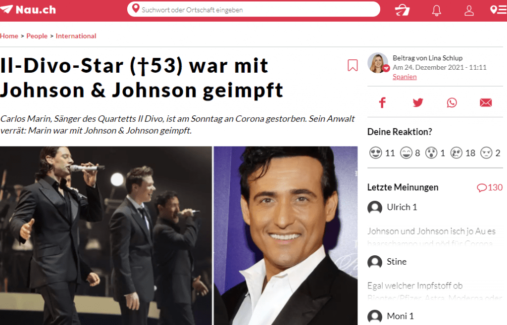 Nun kommt ans Licht: Der Sänger war gegen Corona geimpft, und zwar mit Johnson & Johnson, wie sein Anwalt der «Daily Mail» erklärt. Er habe eine Dosis des Impfstoffes erhalten – wie üblich.
Wo sich Marin angesteckt hat, ist nicht bekannt. Der Spanier reiste kürzlich für einen Auftritt nach Gran Canaria.
Der 53-Jährige erkrankte im Dezember 2019 bereits während einer USA-Tour heimlich an Corona. Schon damals hatte er Atem-Schwierigkeiten und wurde ohnmächtig.